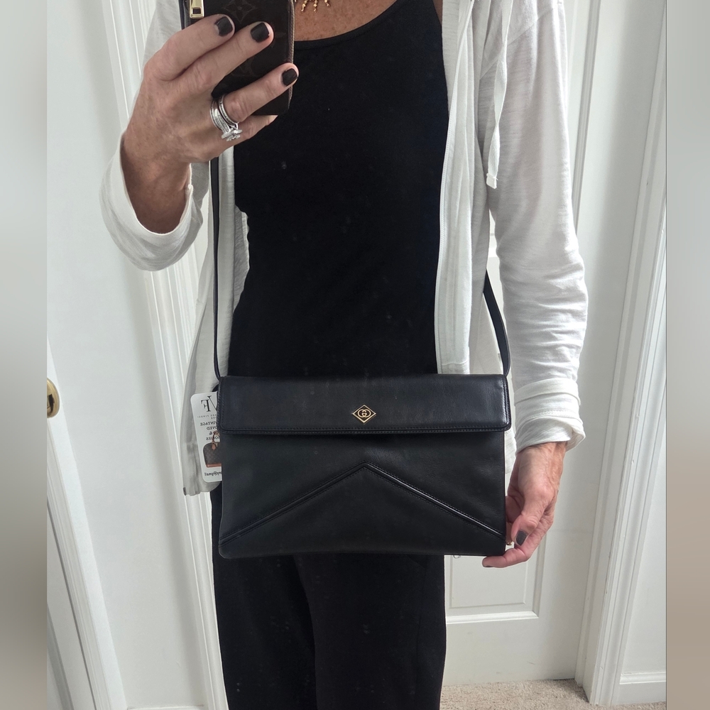 GUCCI 1970's Ultra Rare Collectable black leather clutch /crossbody/shoulder bag - Picture 7 of 17